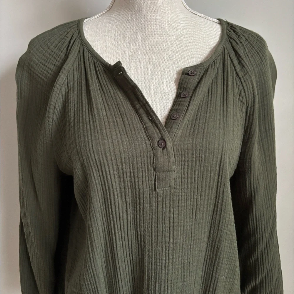 Henley Long Sleeve Tee Army Green - Picture 2 of 8